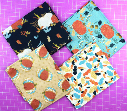 Autumn Pumpkin and Leaf Cotton Fat Quarter Bundle for Quilting and Crafts - The Quilt Sanctuary