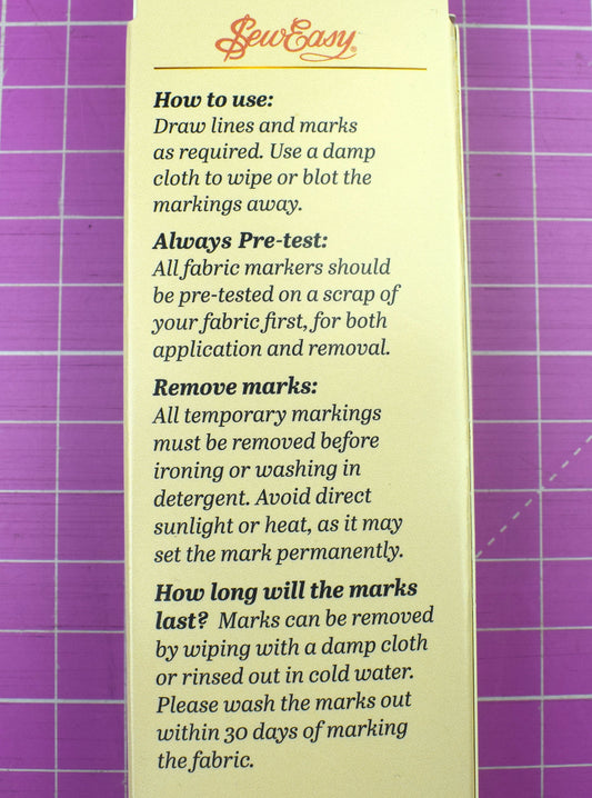 Wipe off Fabric Marker,  Sew Easy Water Soluble Pen - The Quilt Sanctuary