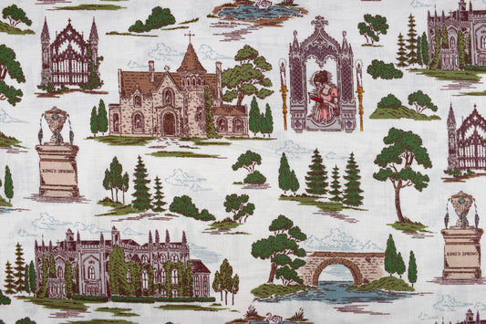 Northanger Abbey cotton fabric with vintage architecture & countryside print - Price by Half Metre - The Quilt Sanctuary