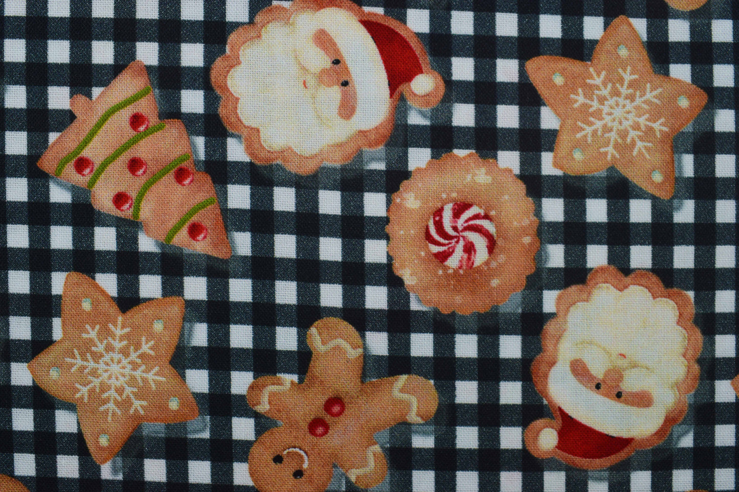 Festive Christmas Cookie Cotton Fabric, Gingerbread & Santa Quilting Print -  Price by the Half Metre