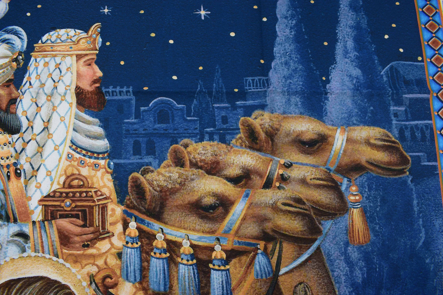 Nativity Scene Christmas Fabric Panel with Wise Men and Angel