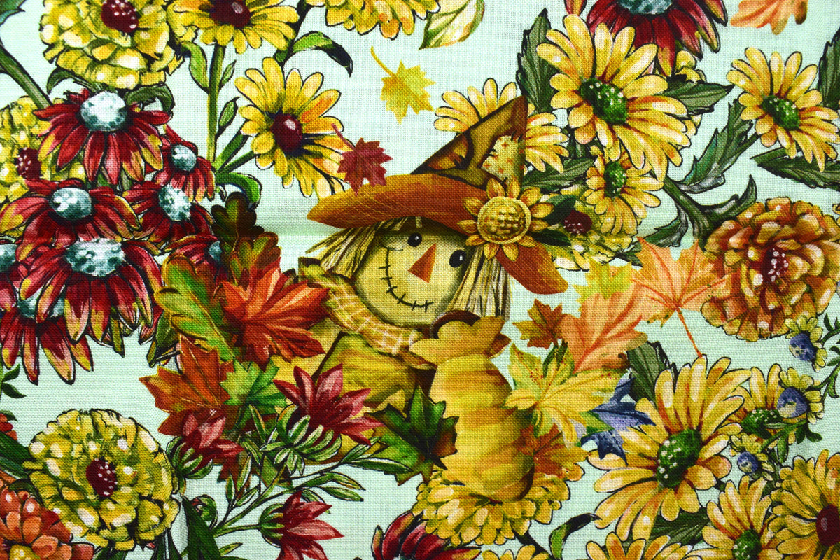 Autumn Fat Quarter Bundle with Leaves, Plaids and Scarecrow Prints - Quilting fabric