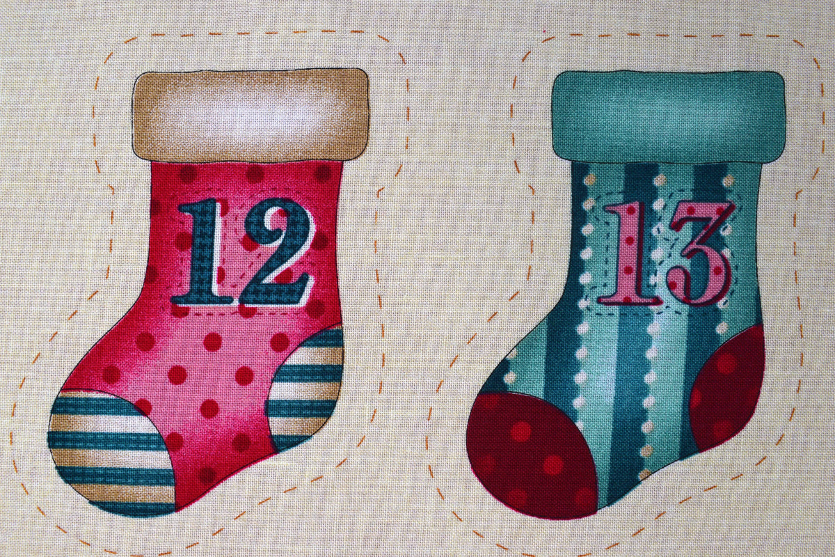 Christmas Fireplace Advent Calendar Quilt Panel with 25 Stockings - PANEL ONLY