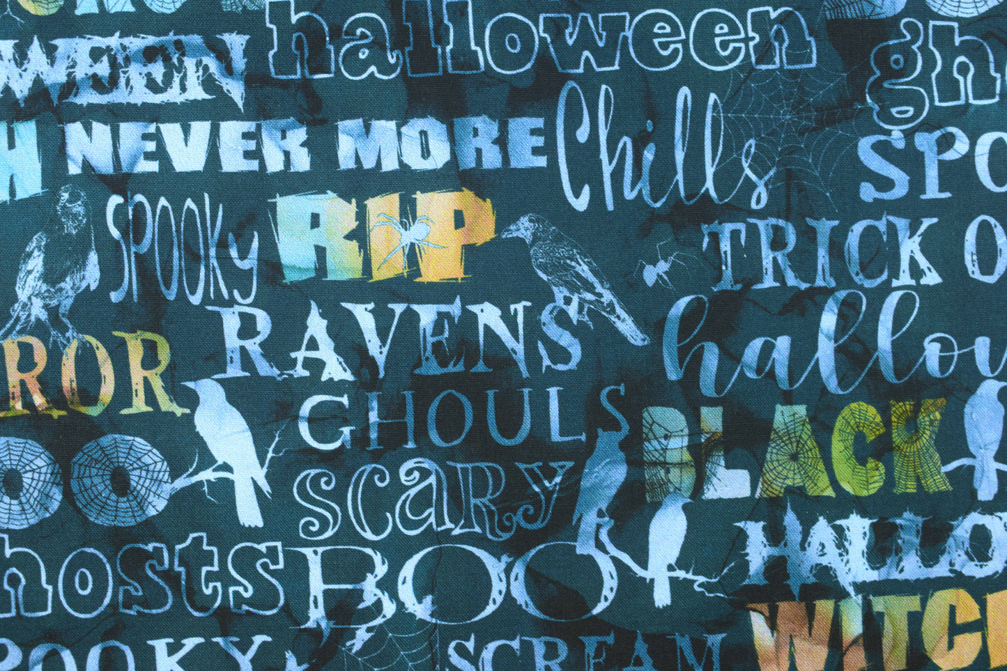 Halloween Ravens and Spooky Sayings Quilting Fabric - Price per half Metre