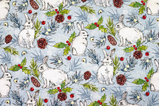Winter Rabbits Cotton Quilting Fabric – Woodland Christmas Print for Crafts - Price by Half Metre - The Quilt Sanctuary