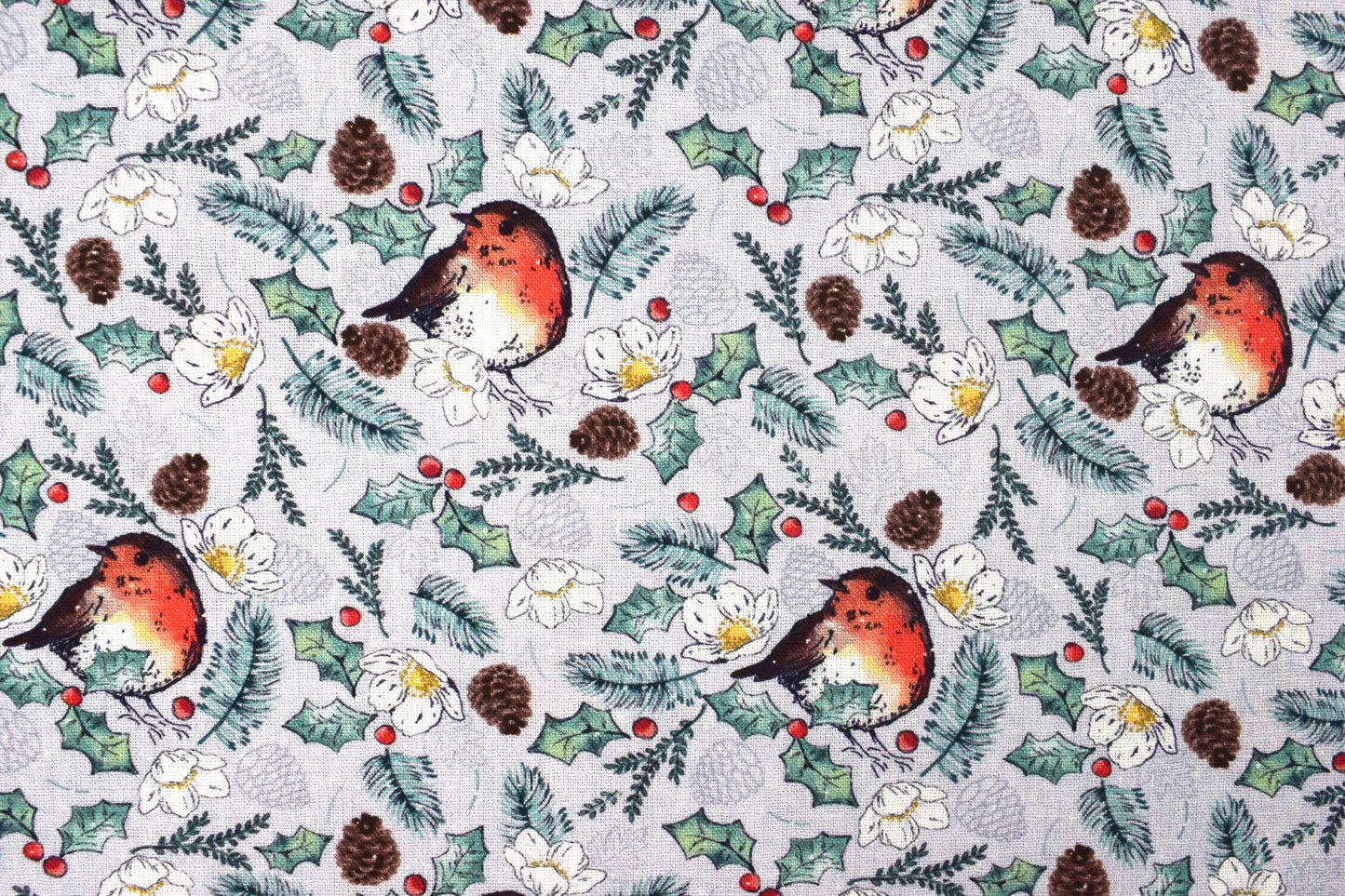 Little Christmas Robin fabric, Holiday quilting fabric, christmas fabric -  Price by the Half Metre