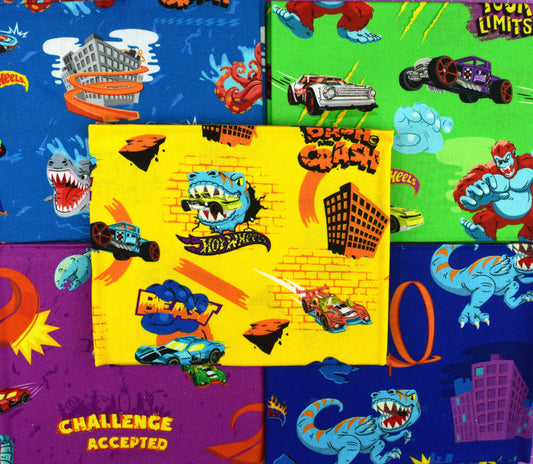 Hot wheels fat Quarter Bundle,  Car cotton fabric, childrens fabric