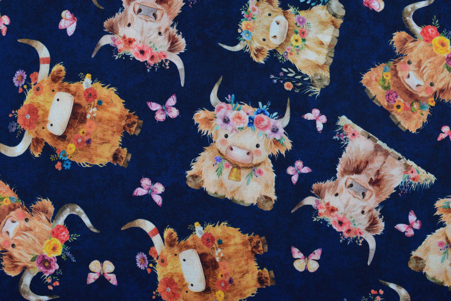 curly Highland cow Cotton Quilting fabric - price by the Half Metre