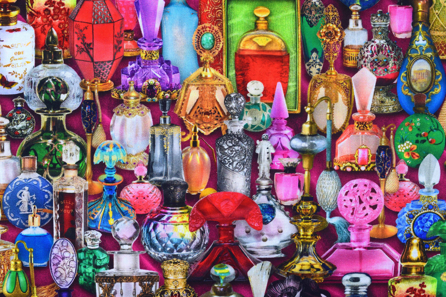 Vintage Perfume Bottles Quilting Fabric - Price by Half Metre - The Quilt Sanctuary