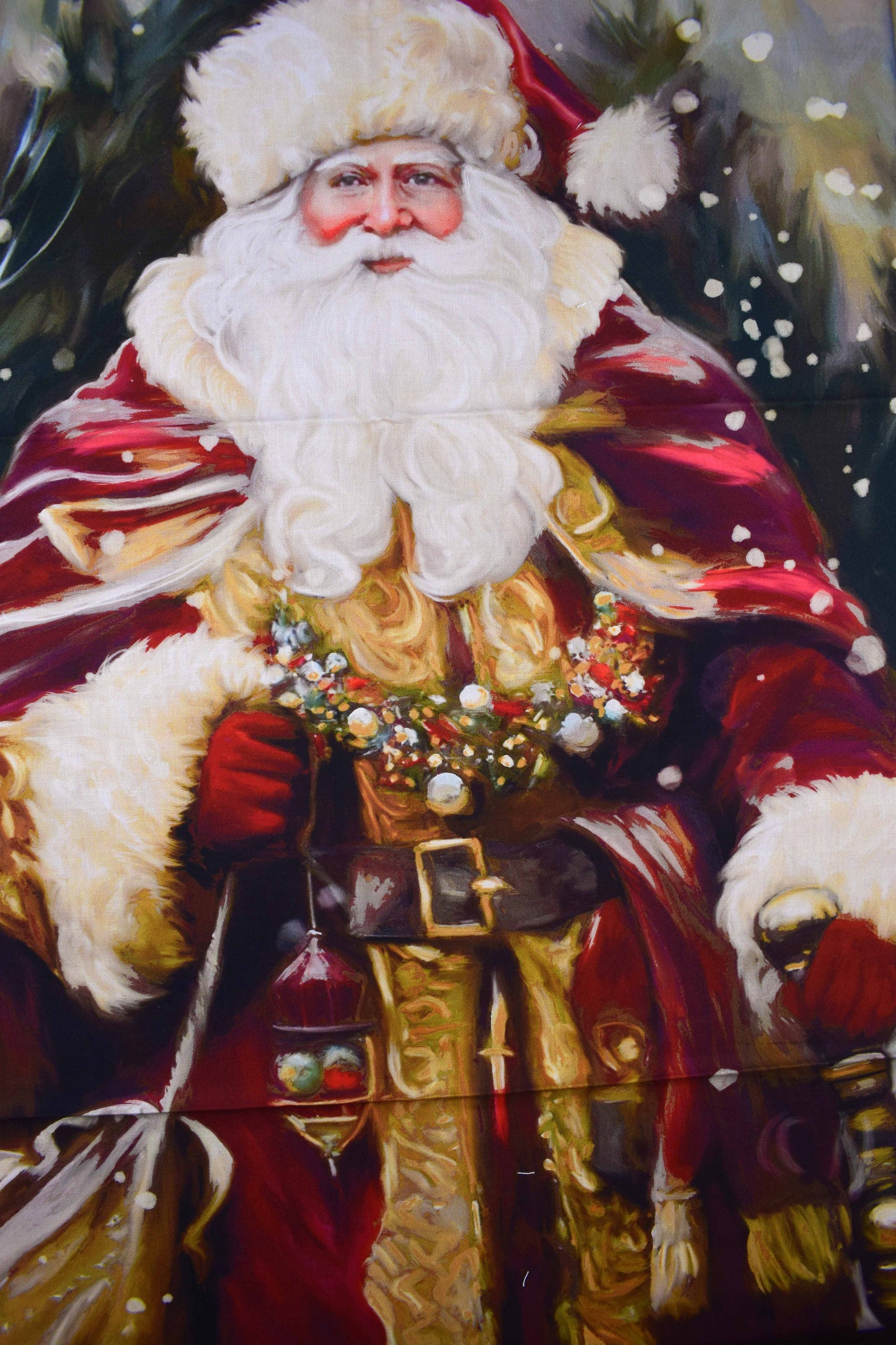Victorian Santa Claus Winter Forest Fabric Quilting Panel