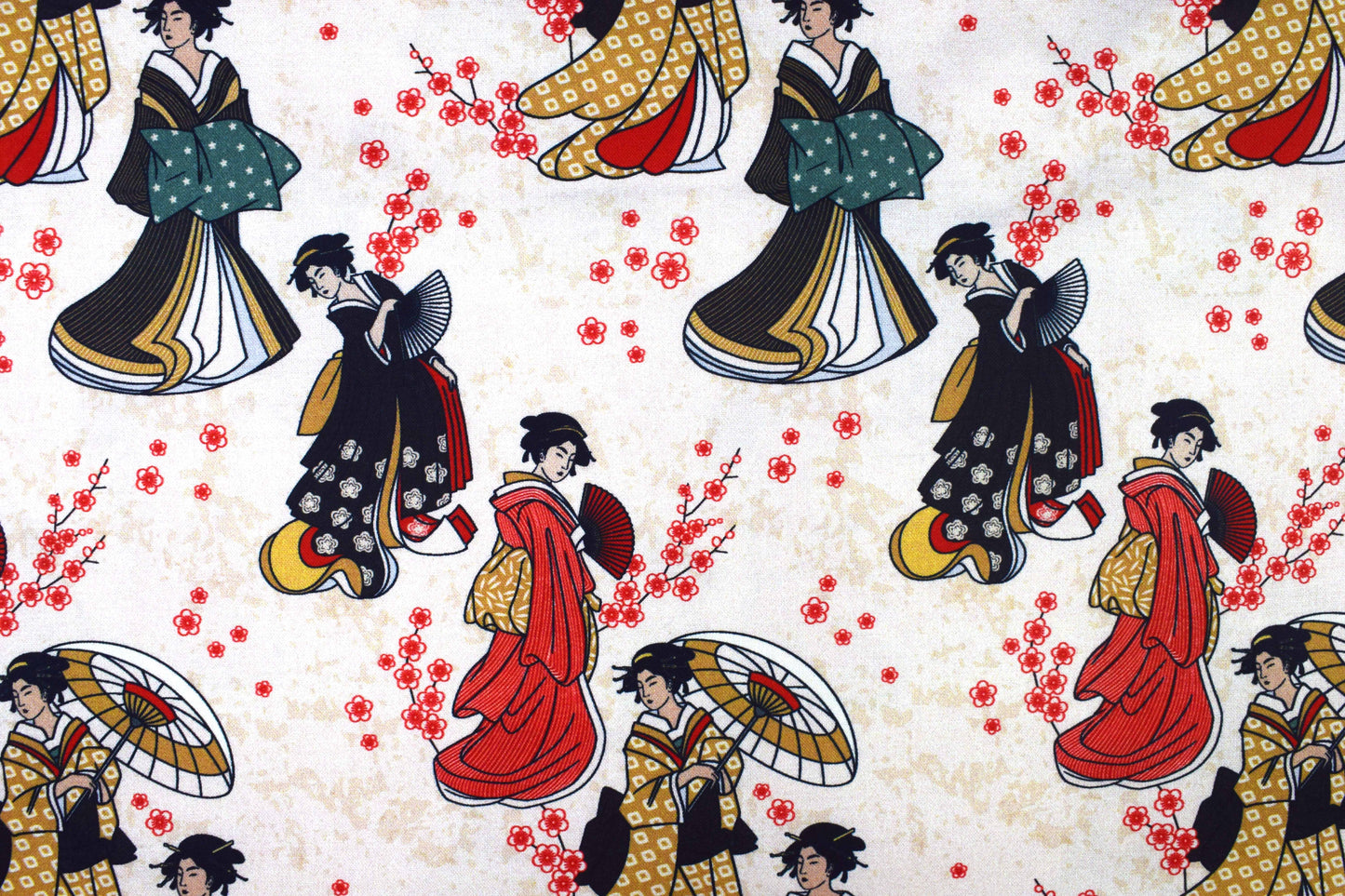Cream Japanese Geisha Quilting fabric, cotton fabric, Kimono and Koi -  Price by the Half Metre