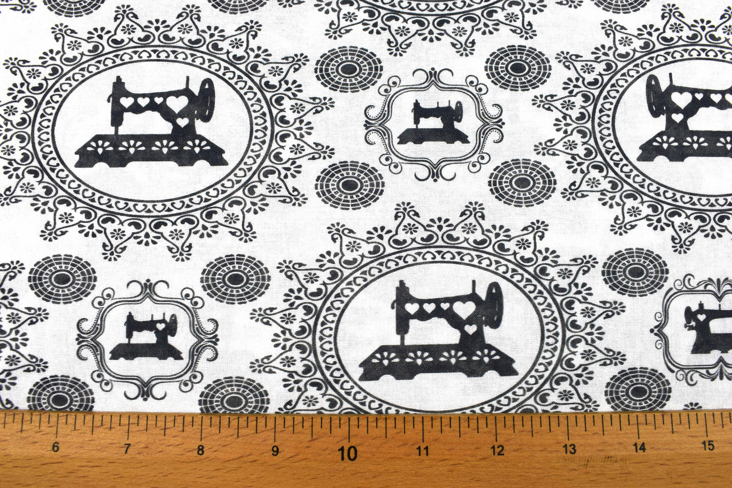 Black and white extra wide Quilting fabric, Sewing machine pattern, cotton fabric - Price by the Half Metre The Quilt Sanctuary