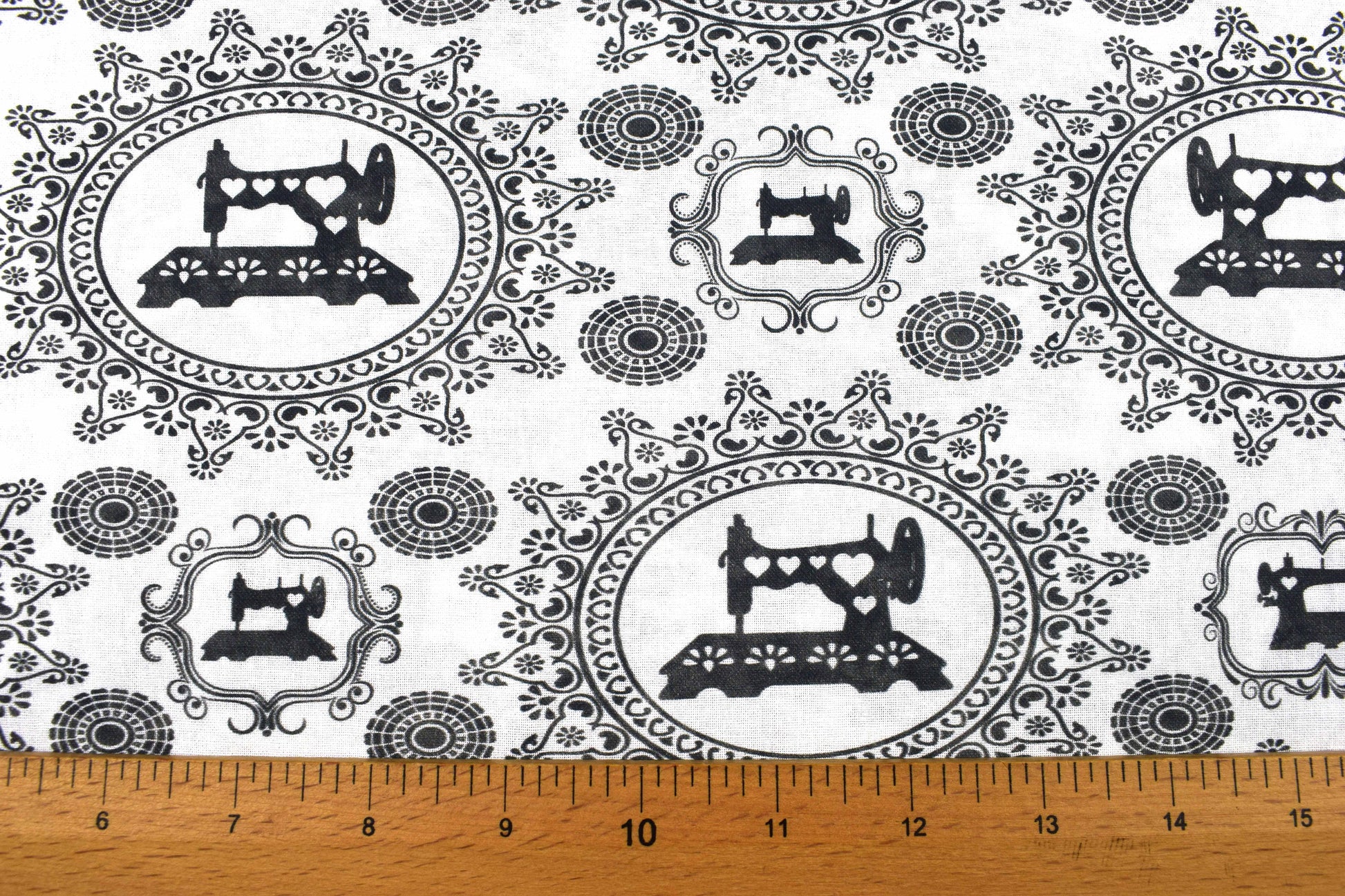 Black and white extra wide Quilting fabric, Sewing machine pattern, cotton fabric - Price by the Half Metre The Quilt Sanctuary