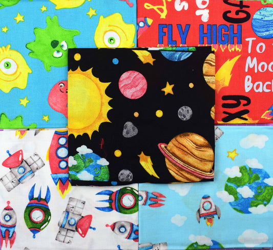 Monsters fat Quarter Bundle, Monster quilting fabric, Childrens space fabric