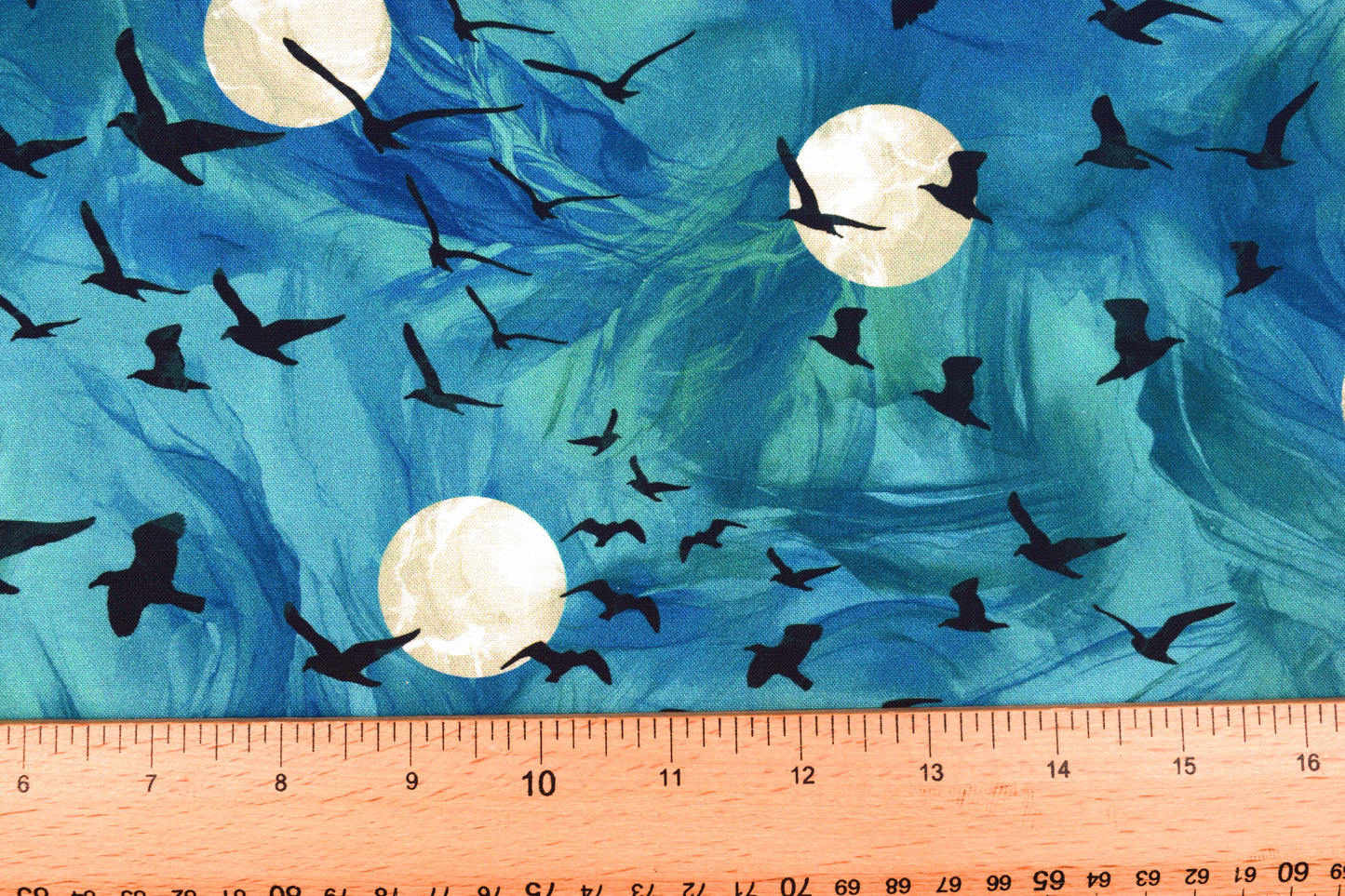 Blue raven fabric with moons for quilting - Price per half Metre