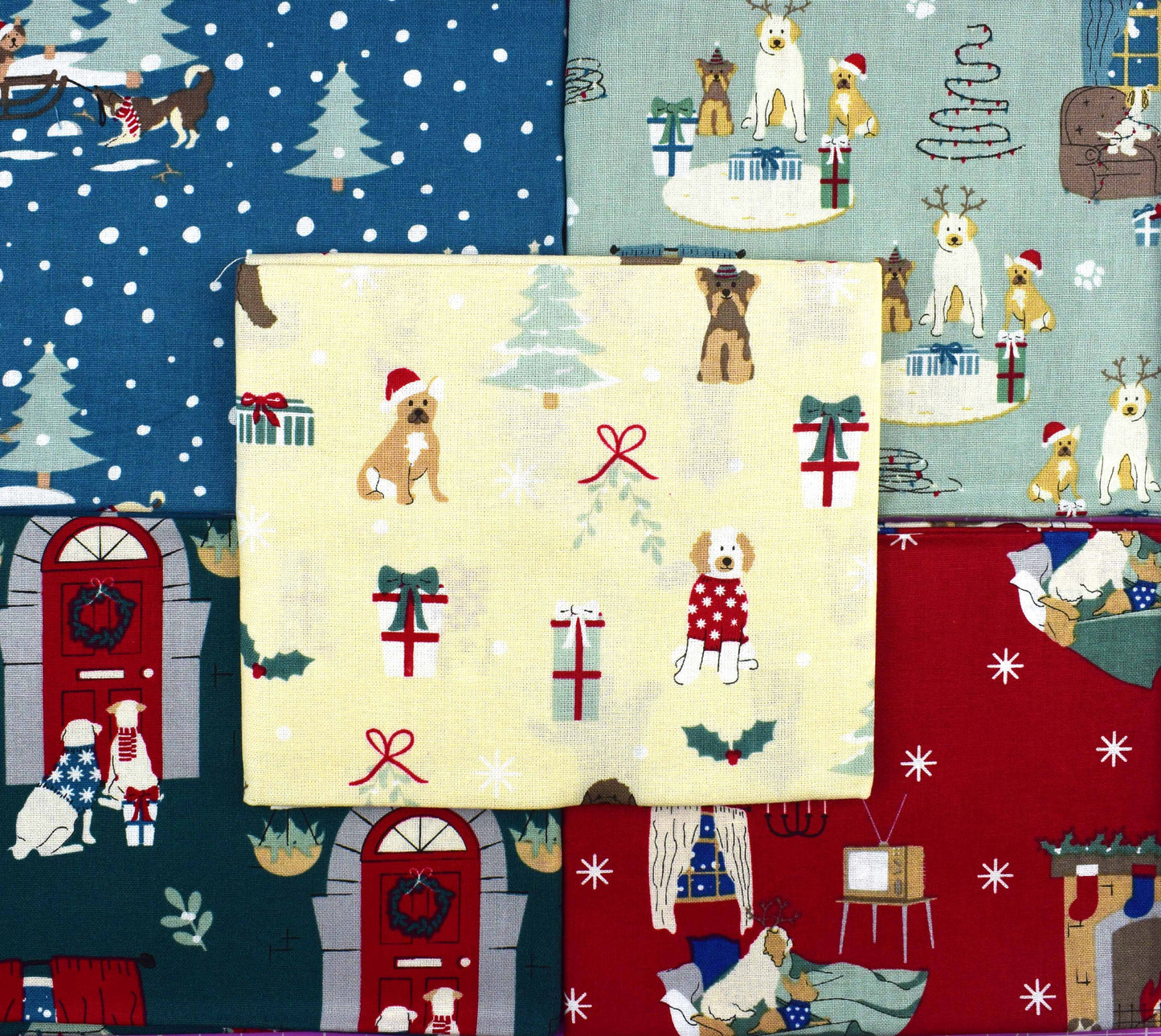 Dog Christmas fat Quarter Bundle, quilting fabric, cotton fabric, Freddie and Friends at Christmas