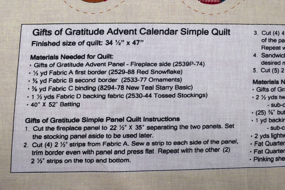 Christmas Fireplace Advent Calendar Quilt Panel with 25 Stockings - PANEL ONLY