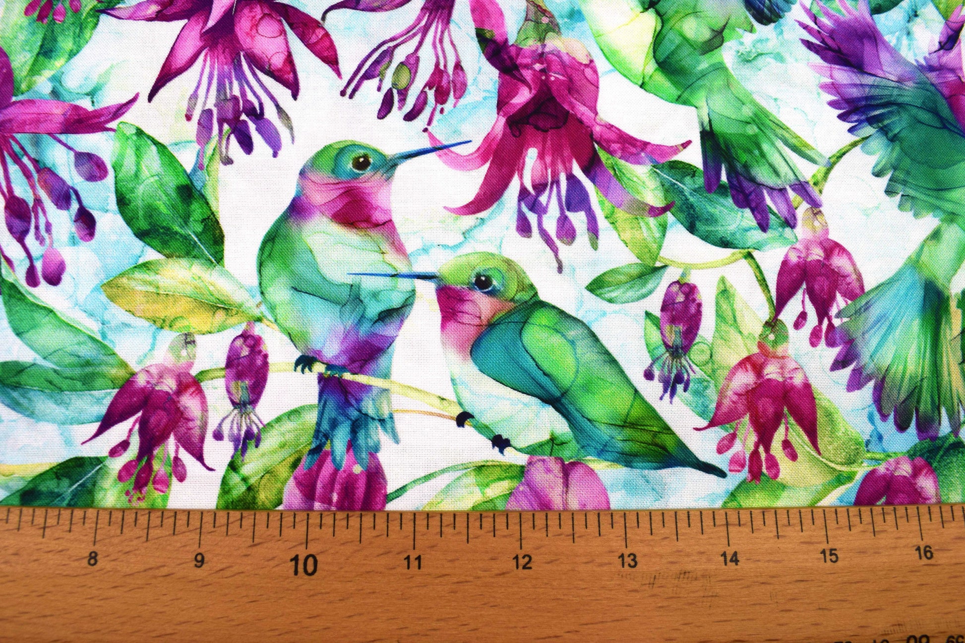 Hummingbird Quilting fabric, Watercolour style print - Price by the Half Metre - The Quilt Sanctuary