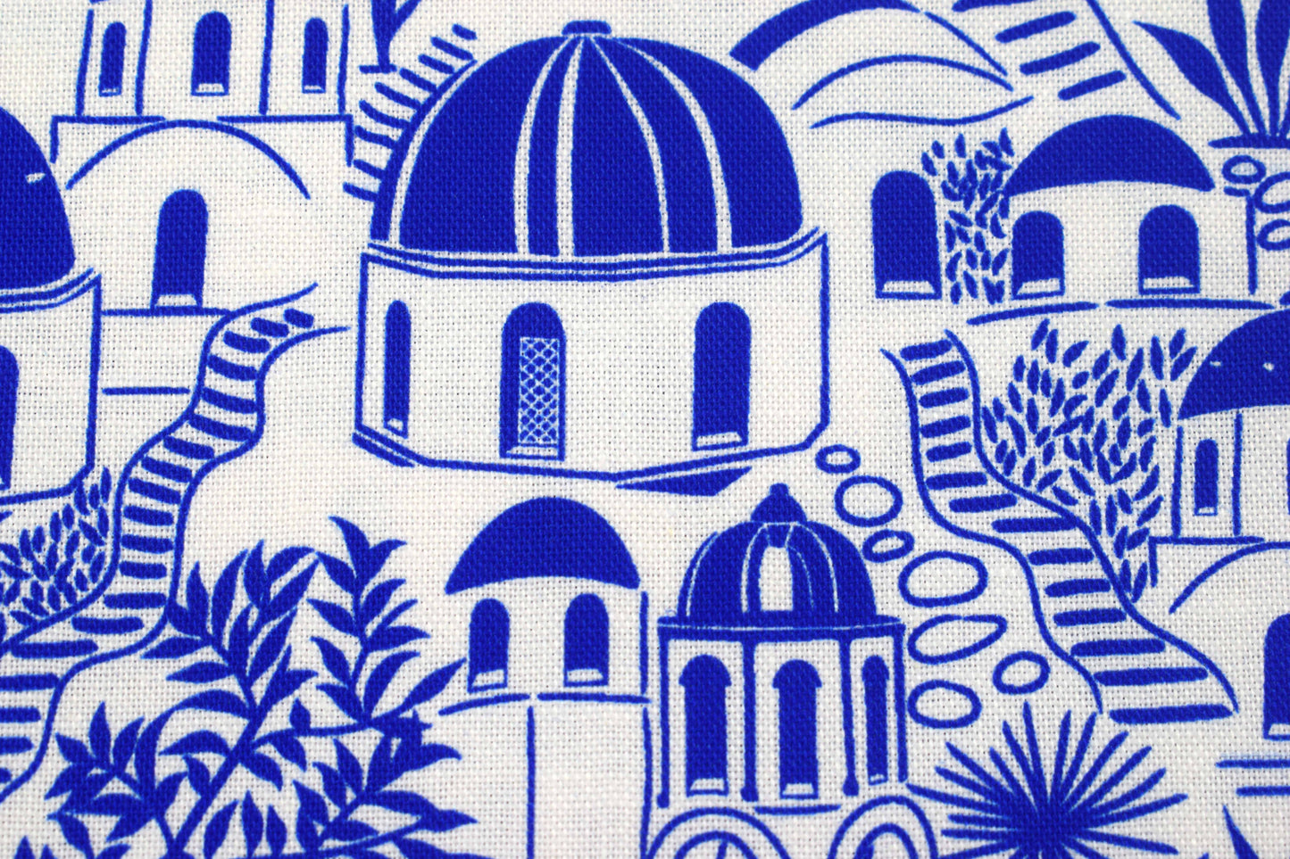 Grecian Blue Santorini Village Cotton Quilting Fabric - Price by Half Metre