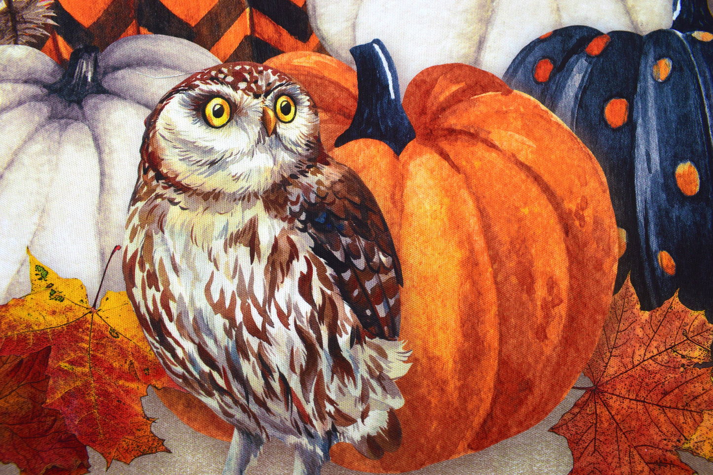 Autumn Owl Pumpkin Fabric Panel for Apron & Oven Mitt Sewing Projects
