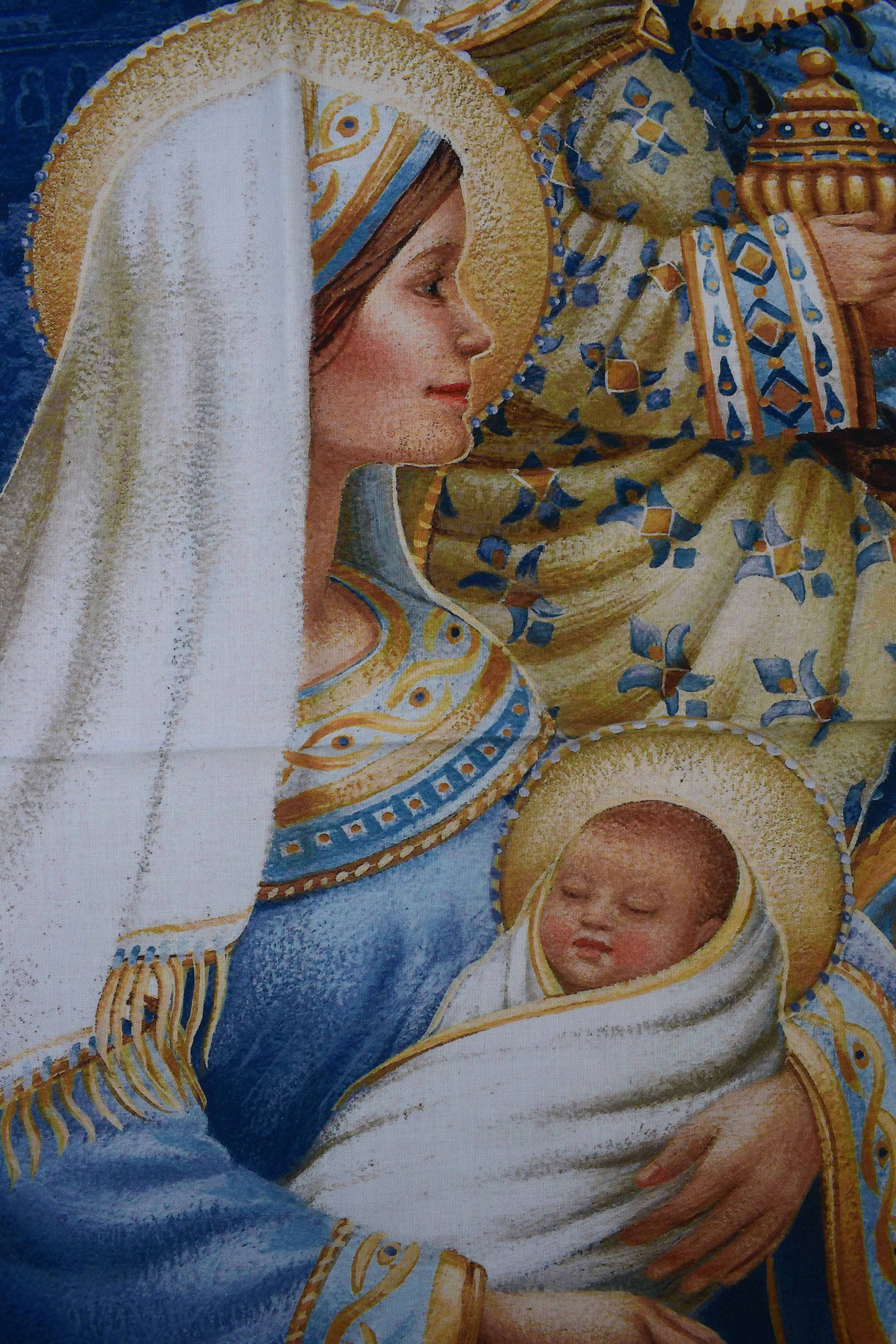 Nativity Scene Christmas Fabric Panel with Wise Men and Angel
