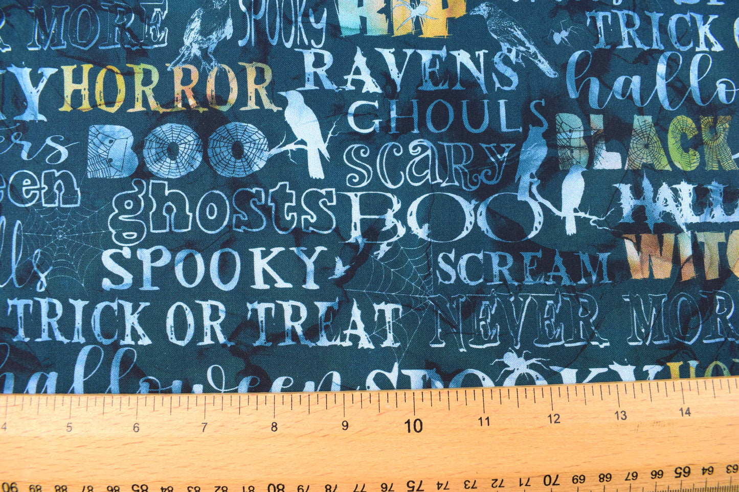 Halloween Ravens and Spooky Sayings Quilting Fabric - Price per half Metre