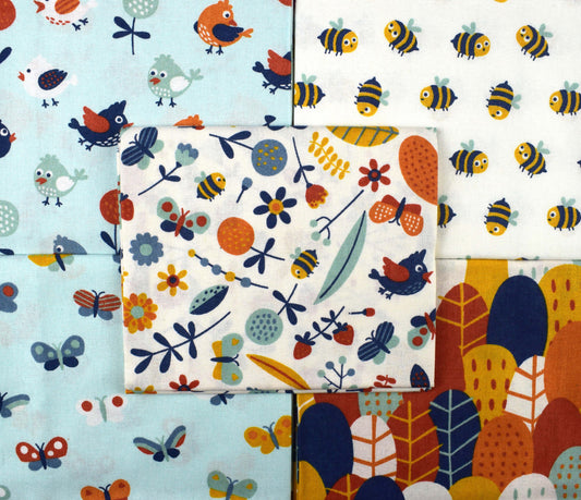 Springtime fat Quarter Bundle, Bee cotton quilting fabric