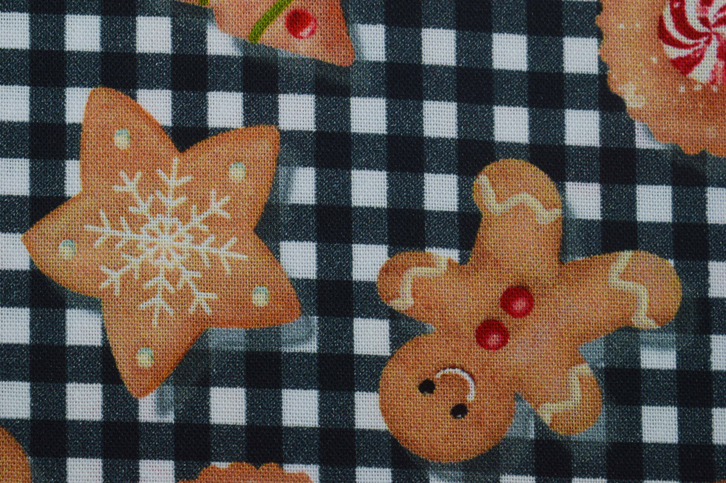 Festive Christmas Cookie Cotton Fabric, Gingerbread & Santa Quilting Print -  Price by the Half Metre