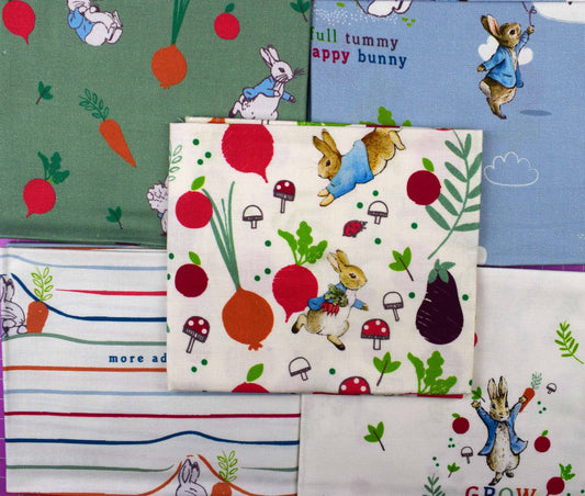 Peter Rabbit home grown hoppiness Fat Quarter, cotton quilting fabric, Peter Rabbit bundle