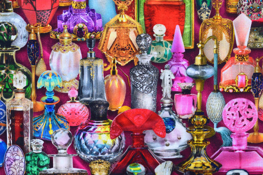 Vintage Perfume Bottles Quilting Fabric - Price by Half Metre - The Quilt Sanctuary