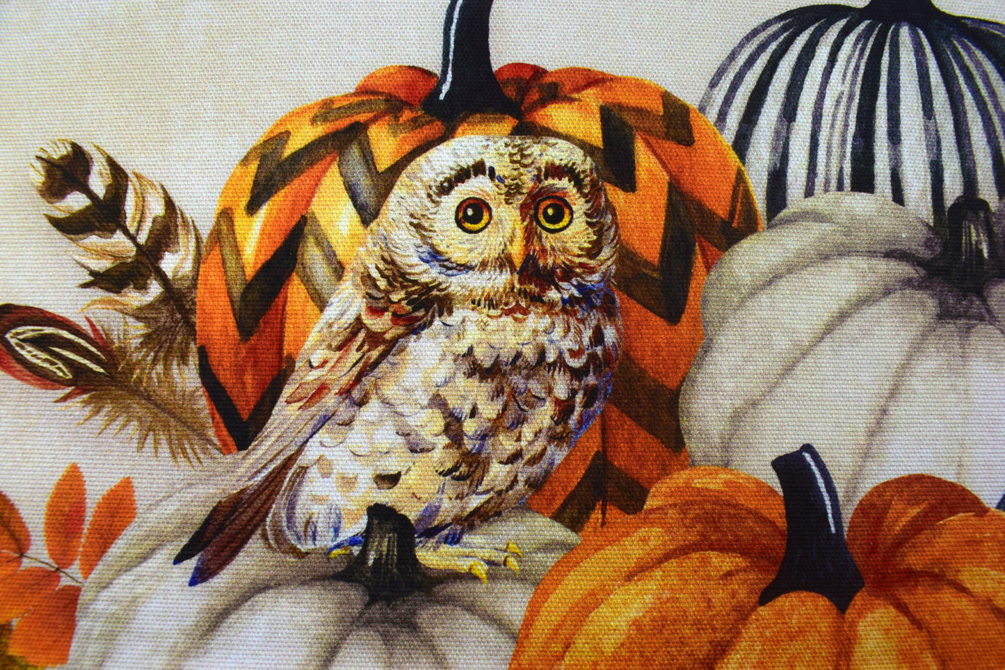 Placemats Panel with Autumn Owl and Pumpkin Fabric for Fall Sewing Projects