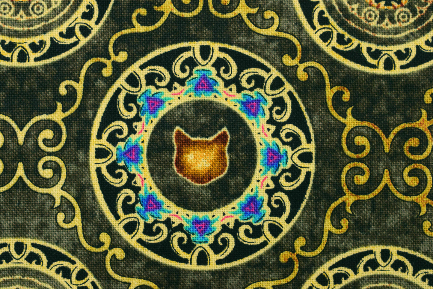 cat fabric, cat mandalas fabric, Quilting fabric, cotton fabric, quilting treasures, feline fabric,  Price by the Half Metre - The Quilt Sanctuary