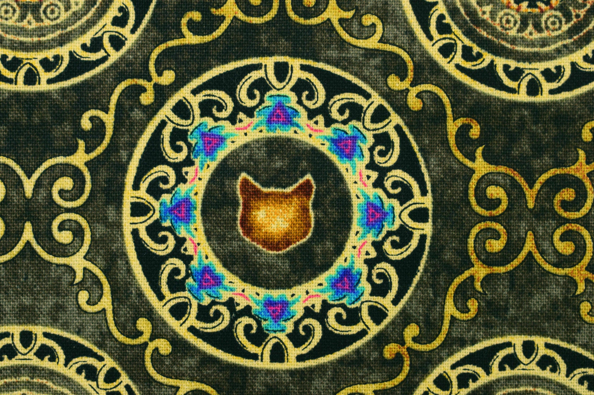 cat fabric, cat mandalas fabric, Quilting fabric, cotton fabric, quilting treasures, feline fabric,  Price by the Half Metre - The Quilt Sanctuary