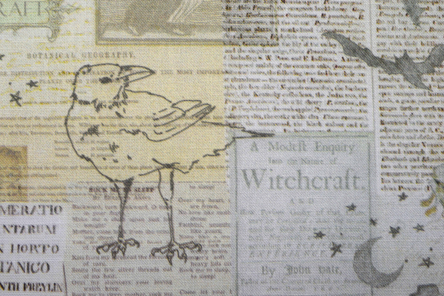Witchcraft Halloween Quilting Fabric, Gothic Newspaper Print Cotton- Price per half Metre - The Quilt Sanctuary