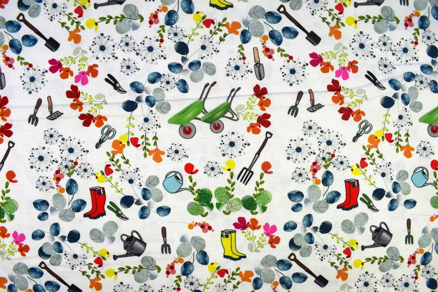 Garden Tools & Flowers Fabric for Quilting and Crafts - Price by Half Metre