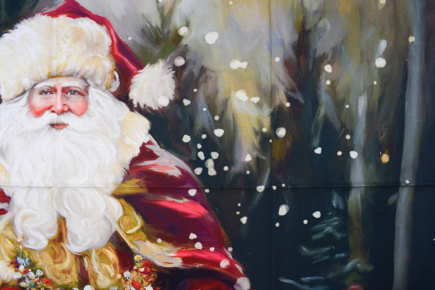Victorian Santa Claus Winter Forest Fabric Quilting Panel