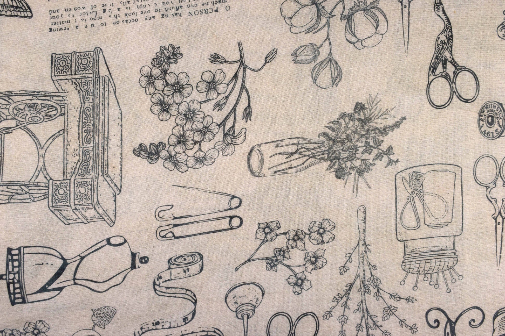 Sewing Room extra wide Quilting fabric, Sewing motif pattern, cotton fabric -  Price by the Half Metre - The Quilt Sanctuary
