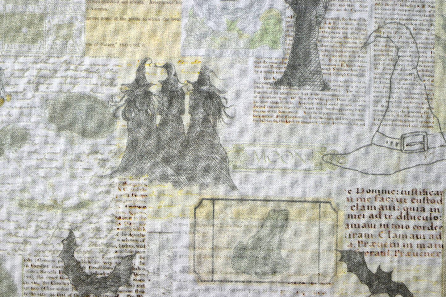Witchcraft Halloween Quilting Fabric, Gothic Newspaper Print Cotton- Price per half Metre - The Quilt Sanctuary