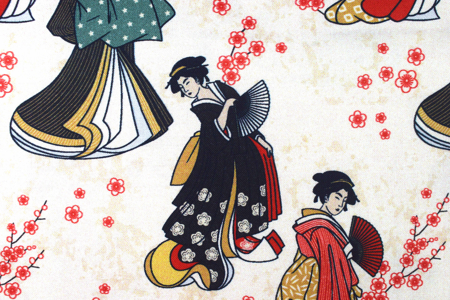 Cream Japanese Geisha Quilting fabric, cotton fabric, Kimono and Koi -  Price by the Half Metre