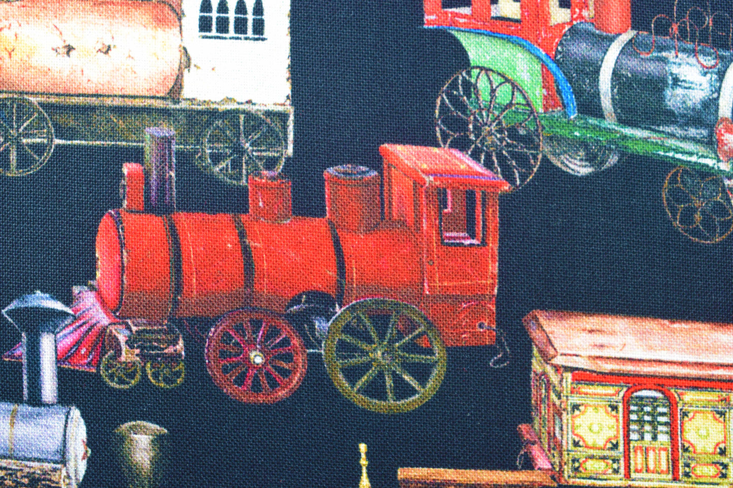 Vintage Toy Trains 100% Cotton Quilting Fabric - Black Background Library of Rarities Robert Kaufman, Price by the Half Metre - The Quilt Sanctuary