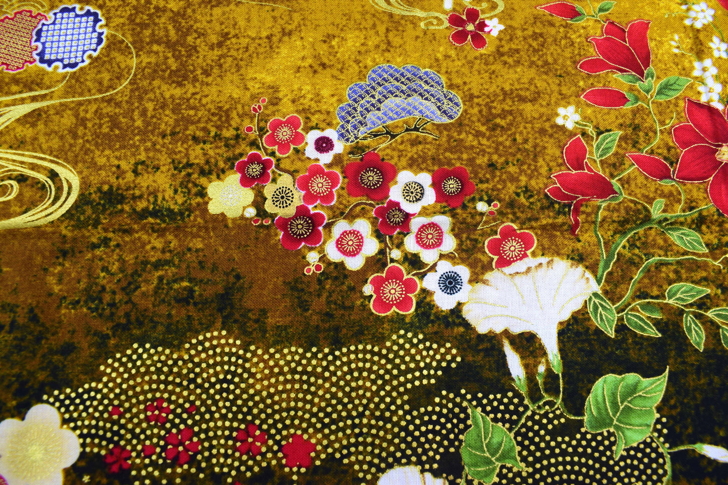 Lotus Garden fabric panel, Japanese Quilting panel - The Quilt Sanctuary