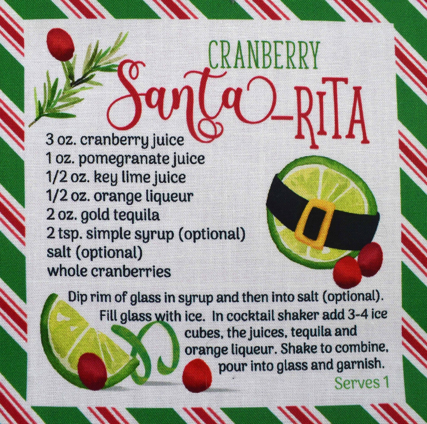 Merry Mixology Christmas Cocktail Recipe Fabric for Crafts & Quilting