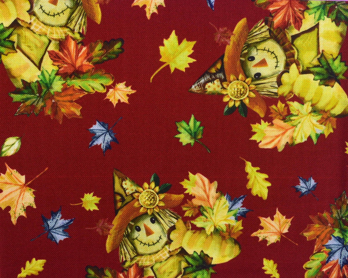 Autumn Fat Quarter Bundle with Leaves, Plaids and Scarecrow Prints - Quilting fabric