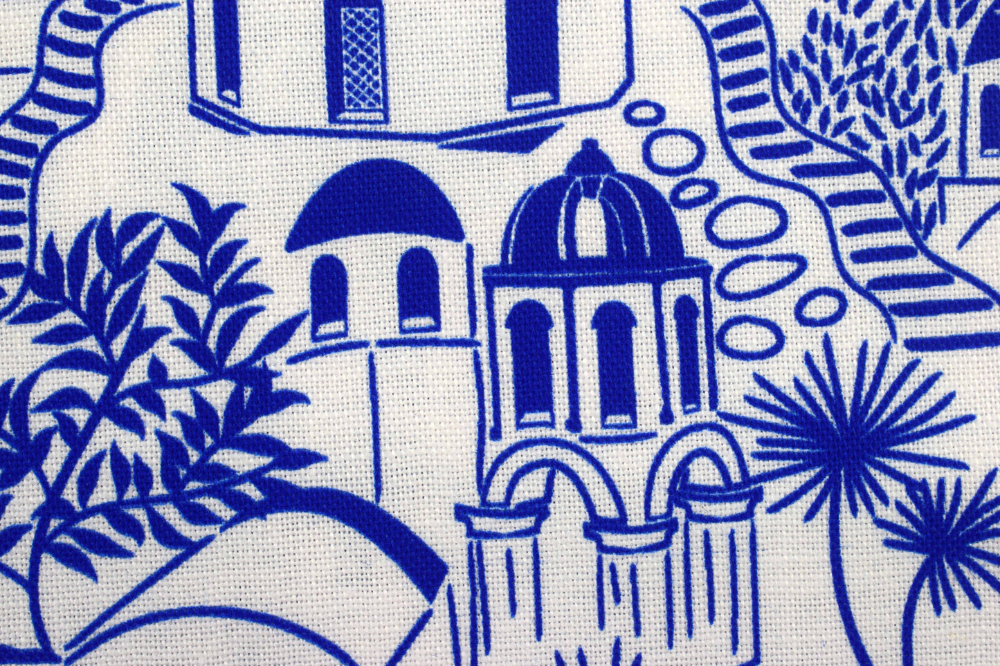 Grecian Blue Santorini Village Cotton Quilting Fabric - Price by Half Metre