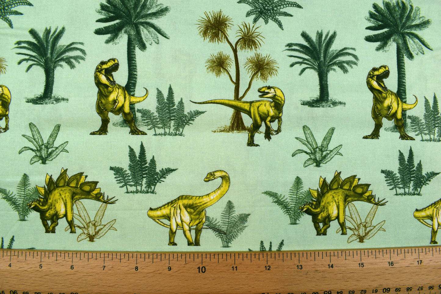 Green Dinosaur Cotton Fabric: Children's Quilting Material - Price by Half Metre