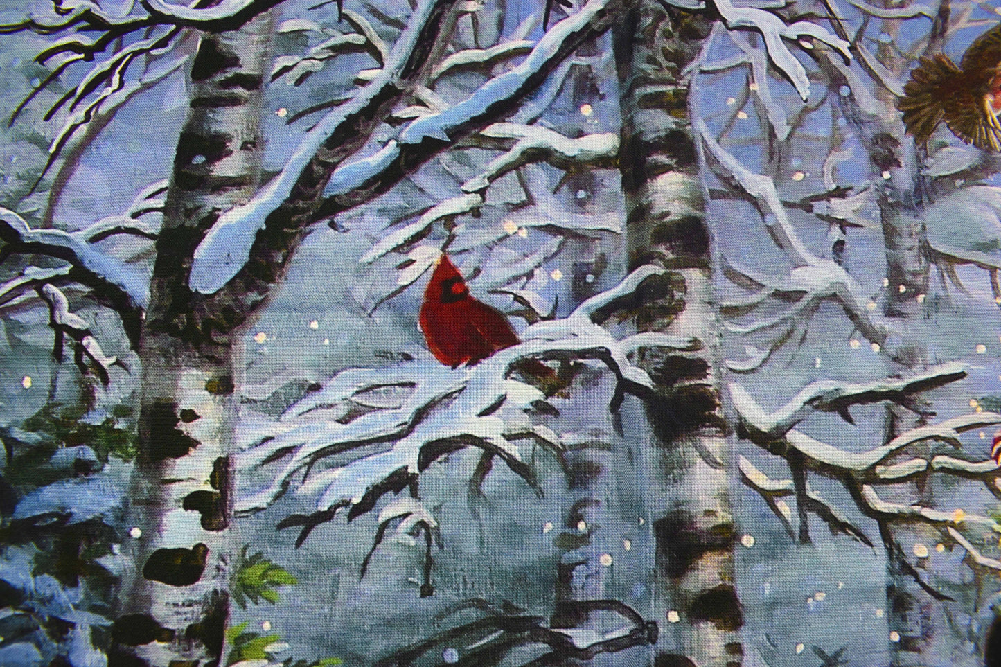 Santa in Snowy Forest with Lantern Christmas Fabric Panel