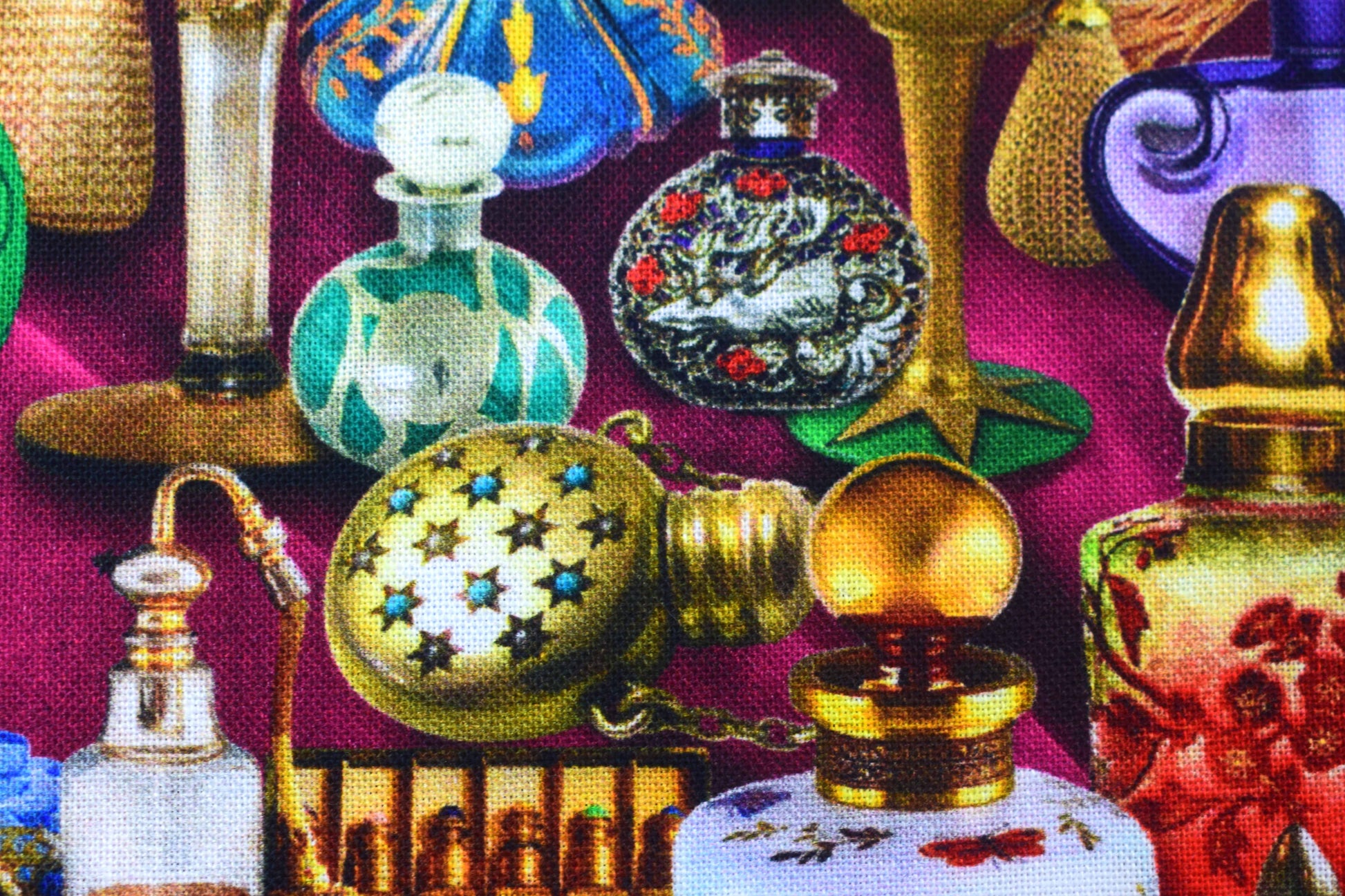 Vintage Perfume Bottles Quilting Fabric - Price by Half Metre - The Quilt Sanctuary