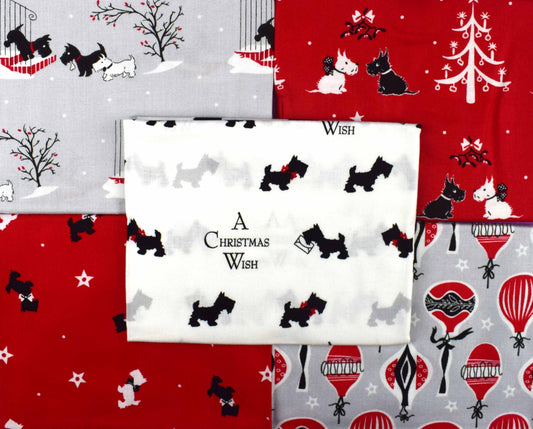 Christmas wish fat Quarter Bundle, quilting fabric, cotton fabric, dog Christmas fabric