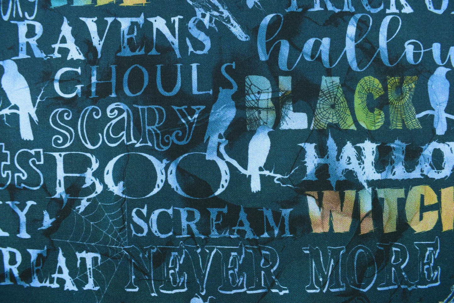 Halloween Ravens and Spooky Sayings Quilting Fabric - Price per half Metre