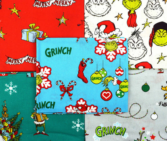 The Grinch fat Quarter Bundle, cotton quilting fabric, Dr Seuss The Quilt Sanctuary